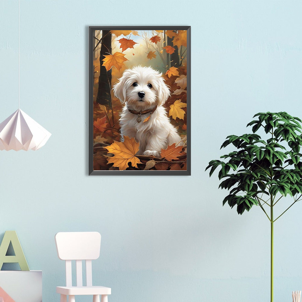 Fallen Leaf Puppy - Full Round Drill Diamond Painting 40*60CM