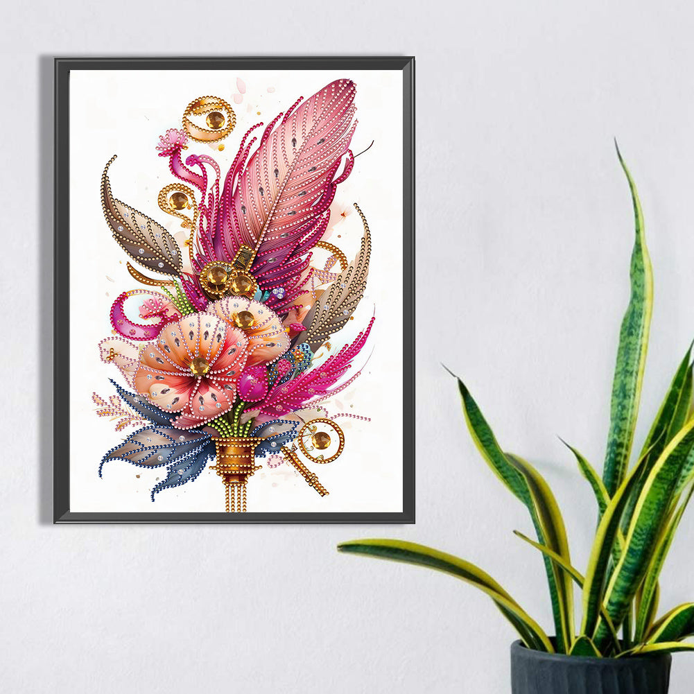 Feathers And Flowers - Special Shaped Drill Diamond Painting 30*40CM