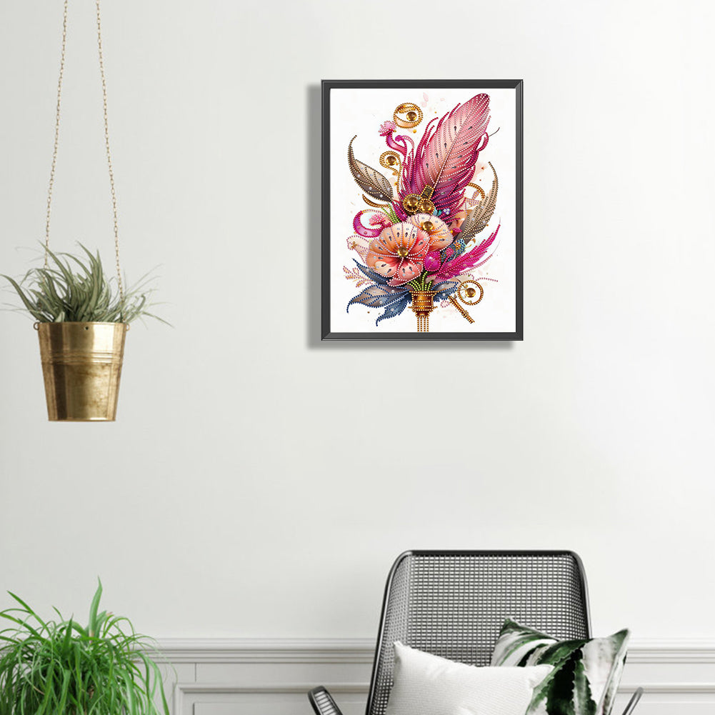 Feathers And Flowers - Special Shaped Drill Diamond Painting 30*40CM