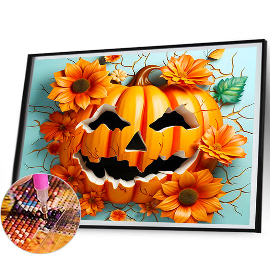 Broken Wall Pumpkin And Flowers - Full Round Drill Diamond Painting 60*50CM