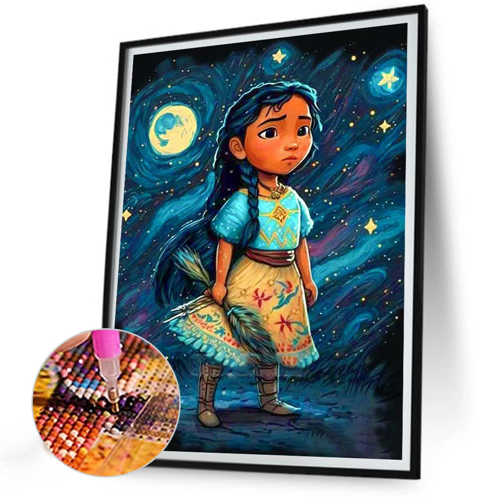 Little Girl Under The Starry Sky - Full Round Drill Diamond Painting 30*40CM