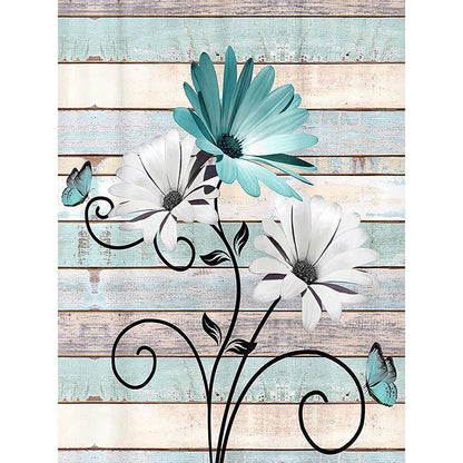 Flowers On Wooden Board Background - Full Round Drill Diamond Painting 30*40CM