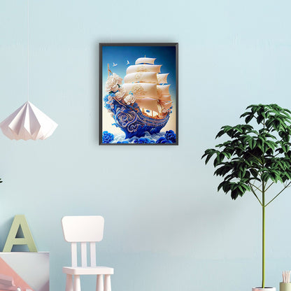 White Rose Boat - Full Round Drill Diamond Painting 30*40CM