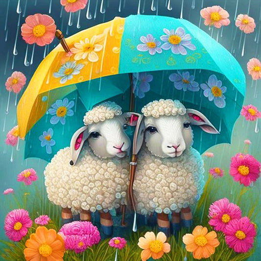 Umbrella Animal Sheep - Full Round Drill Diamond Painting 30*30CM