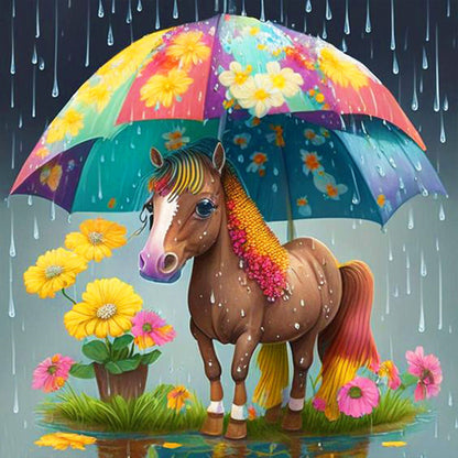 Umbrella Animal Pony - Full Round Drill Diamond Painting 30*30CM