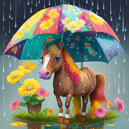 Umbrella Animal Pony - Full Round Drill Diamond Painting 30*30CM