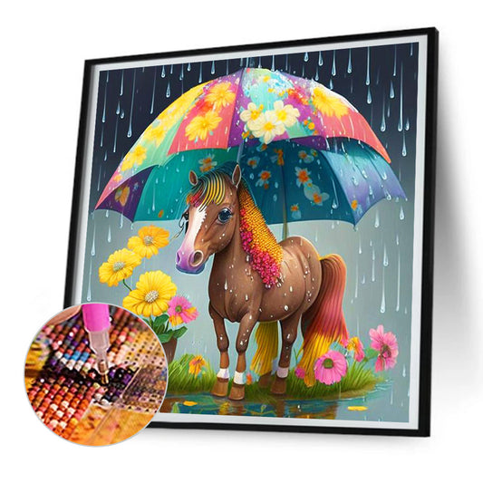 Umbrella Animal Pony - Full Round Drill Diamond Painting 30*30CM