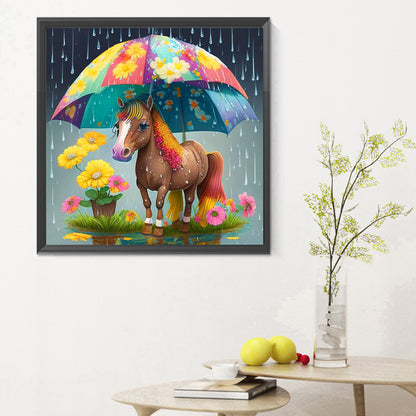Umbrella Animal Pony - Full Round Drill Diamond Painting 30*30CM
