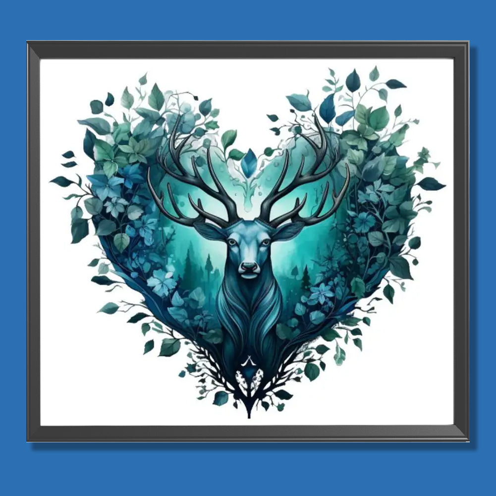 Heart Shaped Flower Elk - Full Round Drill Diamond Painting 35*30CM