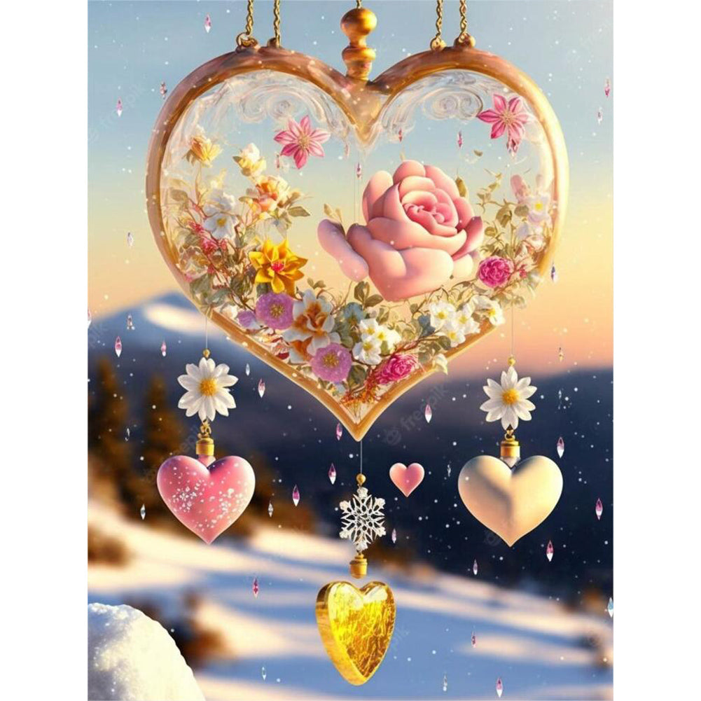 Snow Scene Love Pendant - Full Round Drill Diamond Painting 30*40CM