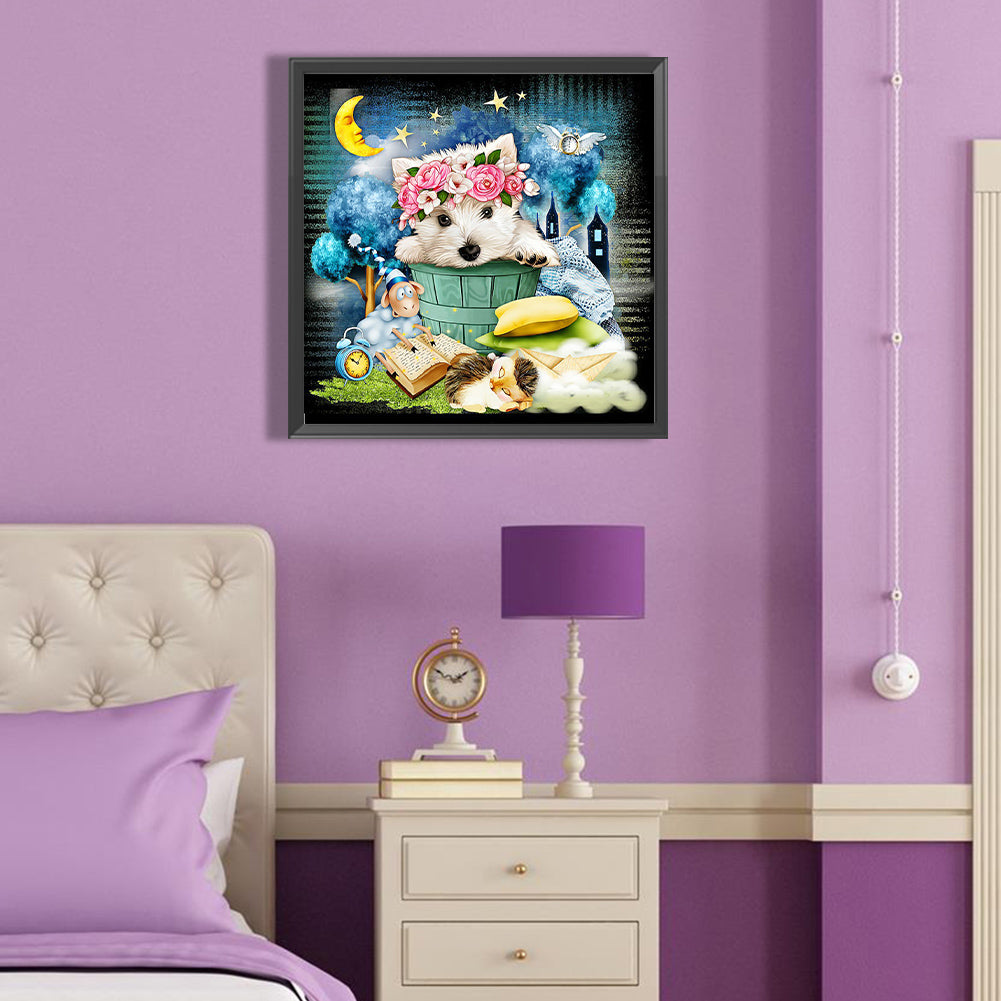 White Dog - Full Round Drill Diamond Painting 40*40CM