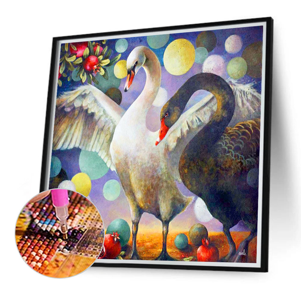 Black And White Swan - Full Round Drill Diamond Painting 40*40CM