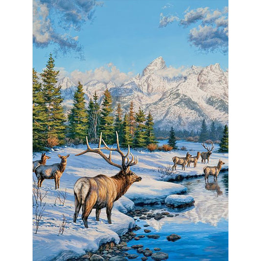 Elk In The Snow - Full Round Drill Diamond Painting 30*40CM