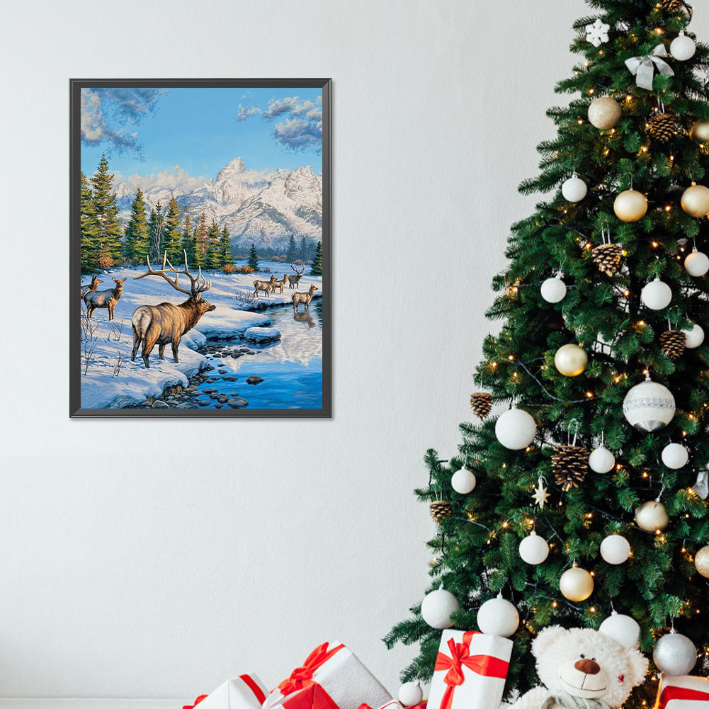 Elk In The Snow - Full Round Drill Diamond Painting 30*40CM