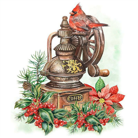 Coffee Machine With Cardinal ¡¤ White Background - Full Round Drill Diamond Painting 30*30CM