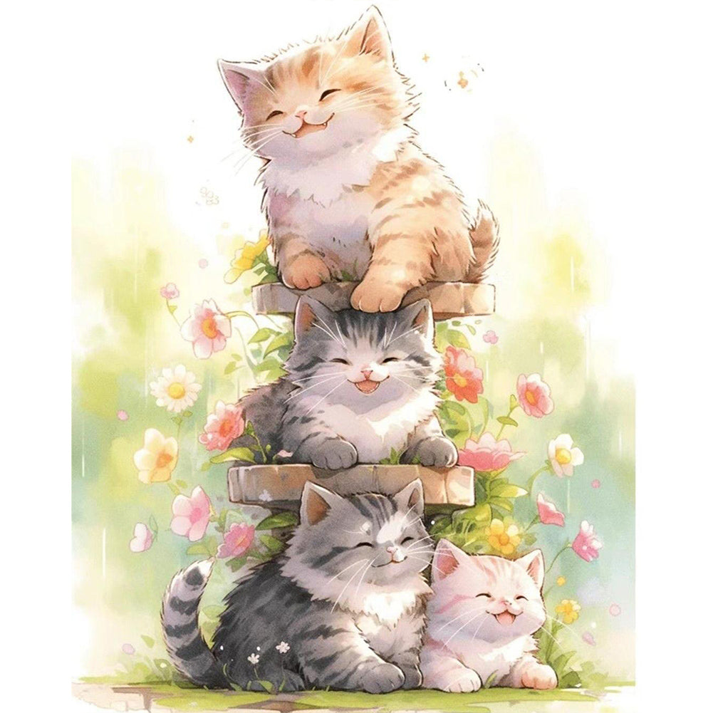 Happy Cat - Full AB Dril Square Diamond Painting 40*50CM
