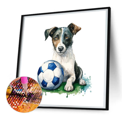 Puppy Playing Ball - Full Round Drill Diamond Painting 30*30CM