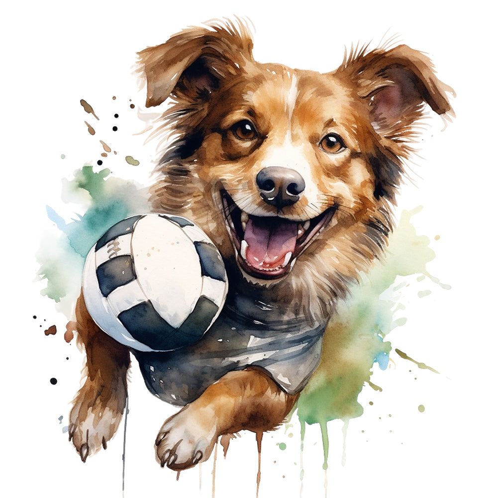 Puppy Playing Ball - Full Round Drill Diamond Painting 30*30CM