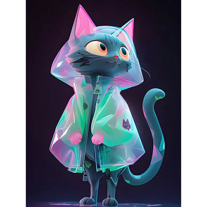Cyber Raincoat Kitten - Full Round Drill Diamond Painting 30*40CM