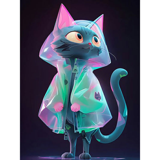 Cyber Raincoat Kitten - Full Round Drill Diamond Painting 30*40CM