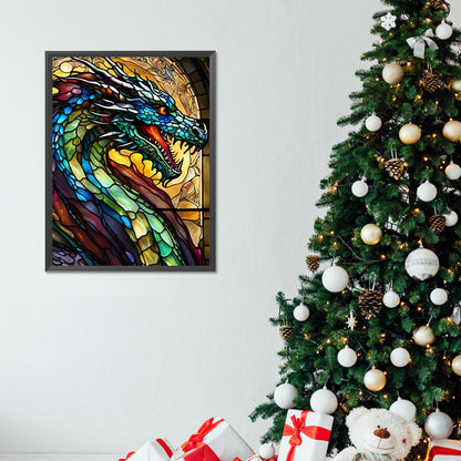 Stained Glass Dragon - Full Round Drill Diamond Painting 30*40CM
