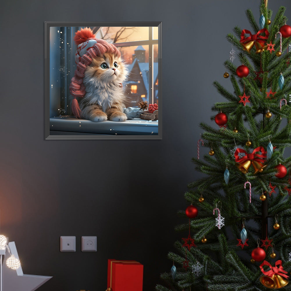 Winter Night Kitten - Full Round Drill Diamond Painting 40*40CM
