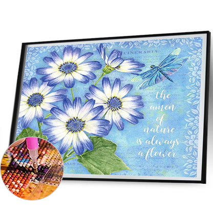 Dragonfly Flower Font - Full Round Drill Diamond Painting 50*40CM