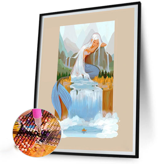Silver-Haired Mermaid - Full Round Drill Diamond Painting 50*60CM