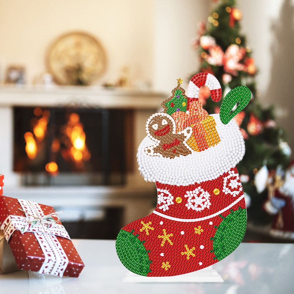 Desktop Round Diamond Painting Ornament Acrylic Xmas Stocking (#1)