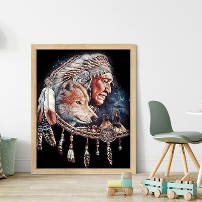 Wolf And Old Man - 11CT Stamped Cross Stitch 40*50CM