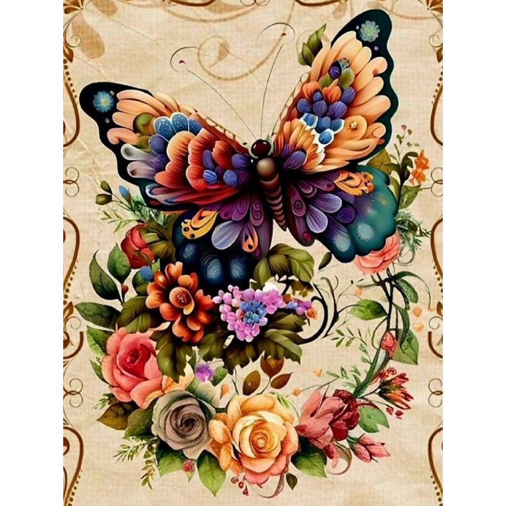 Flowers And Butterflies - Full Round Drill Diamond Painting 30*40CM