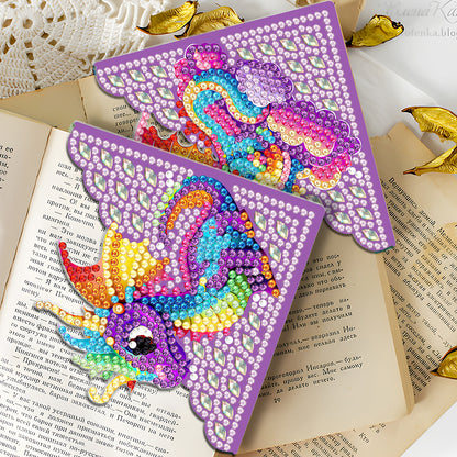 4PCS Special Shape+Round Diamond Painting Bookmark Kits Kits(Rainbow Pteranodon)