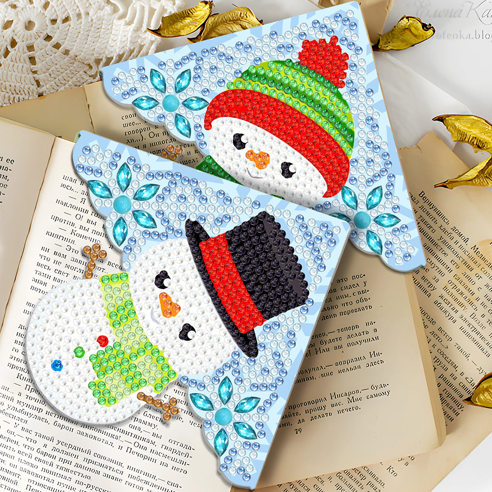 4PCS Special Shape+Round Diamond Painting Bookmark Kits Kits(Cartoon Snowman #6)