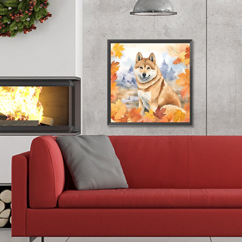 Maple Leaf Puppy - Full Round Drill Diamond Painting 30*30CM