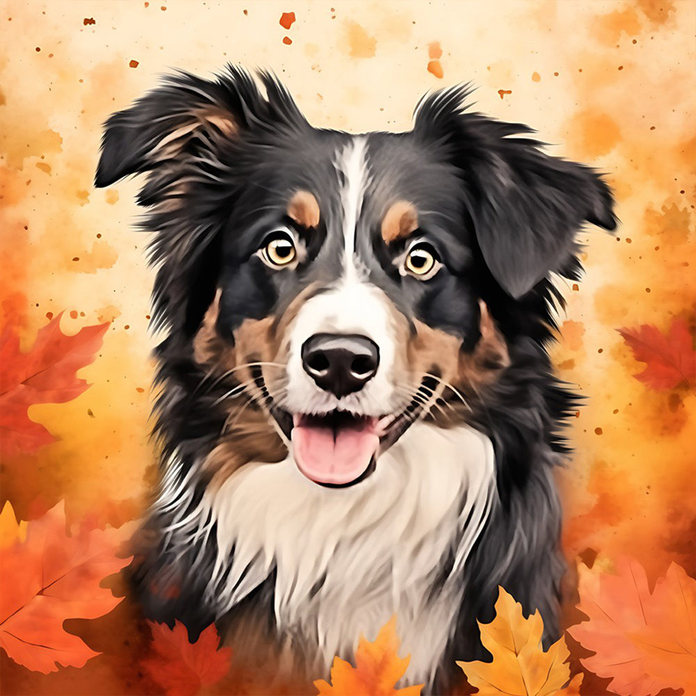 Maple Leaf Puppy - Full Round Drill Diamond Painting 30*30CM