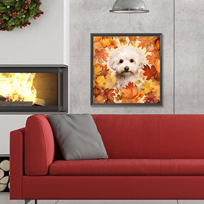 Maple Leaf Puppy - Full Round Drill Diamond Painting 30*30CM
