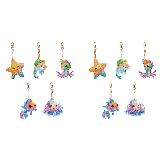 5PCS Double Sided Special Shape Diamond Painting Art Keychain Pendant Sea Animal