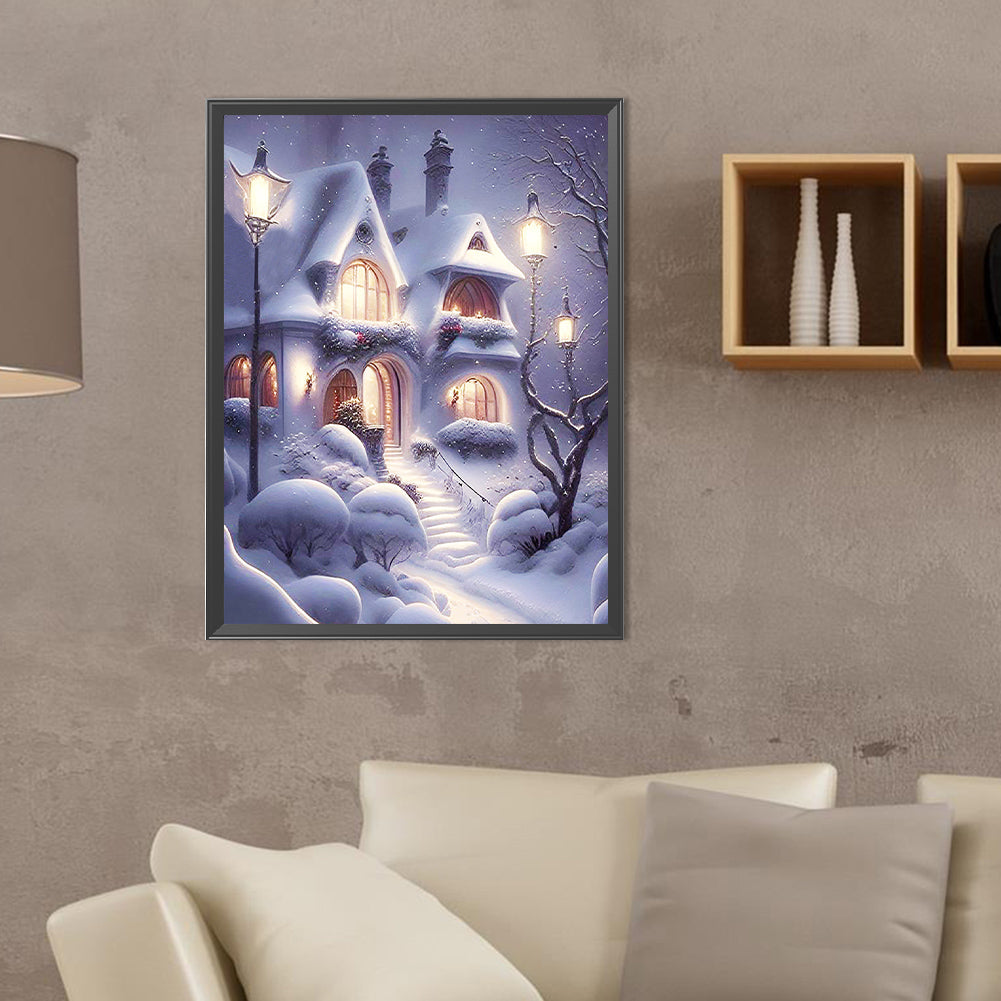 Snowy Night Street Scene - Full Round Drill Diamond Painting 30*40CM