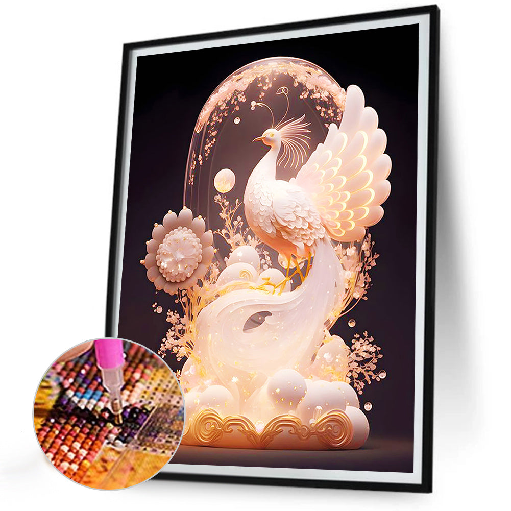 Pink Peacock - Full Round Drill Diamond Painting 30*40CM