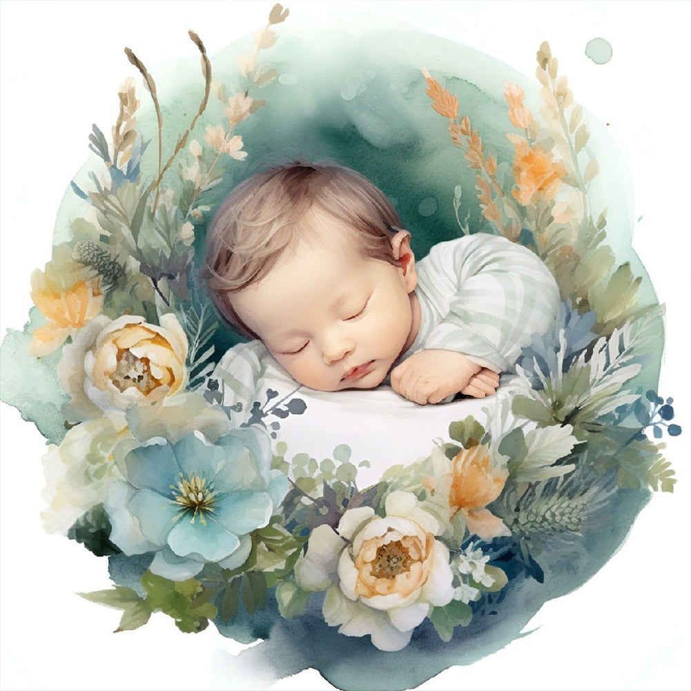 Baby In Garland - Full Round Drill Diamond Painting 30*30CM