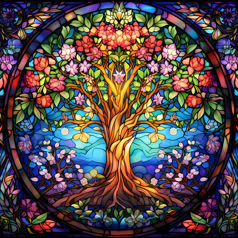 Tree Of Life Glass Painting - Full Round Drill Diamond Painting 30*30CM