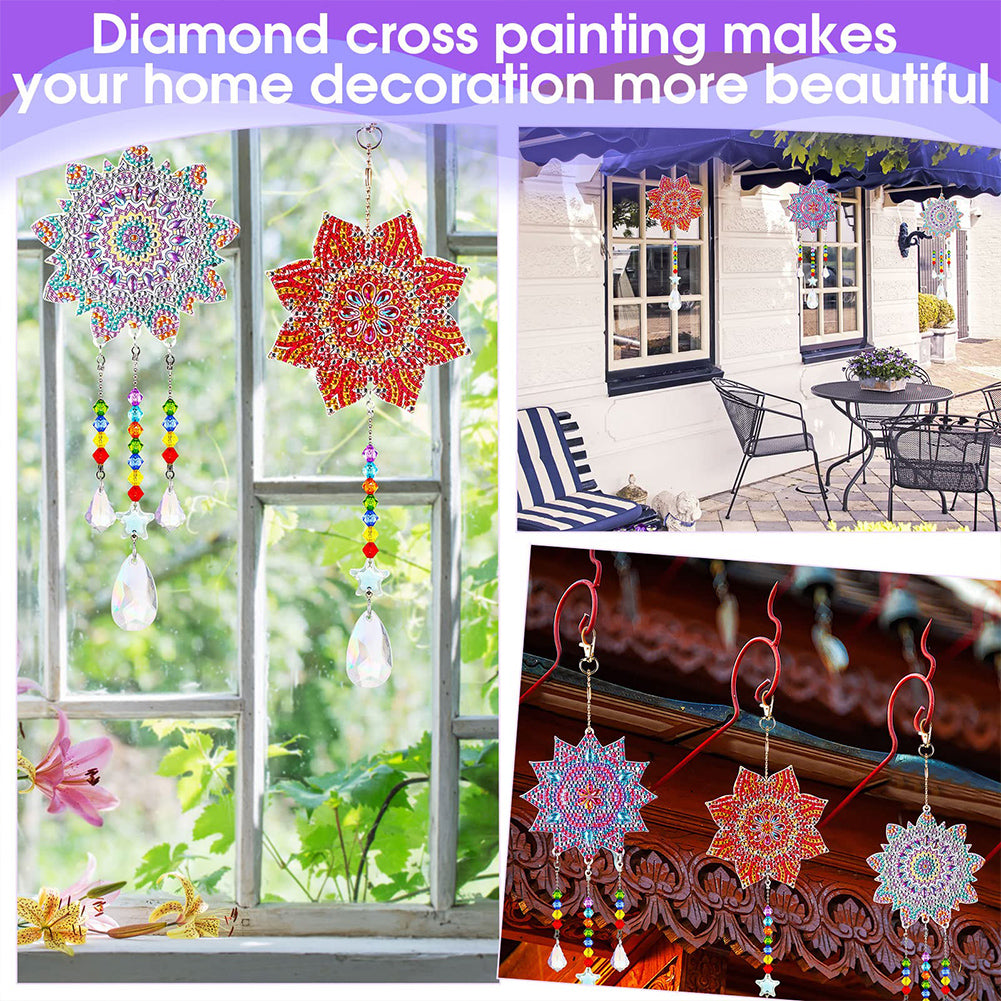 3PCS Suncatcher Double Sided Diamond Painting Art Pendant (Datura)