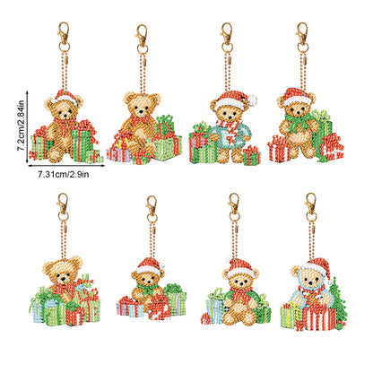 8PCS Double Sided Full Drill Keyring Special Shape Diamond Art Keyring Xmas Bear