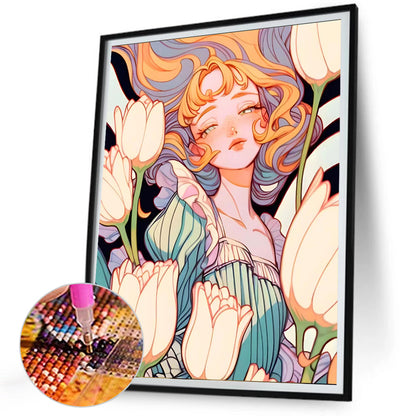Tulip Girl - Full Square Drill Diamond Painting 30*40CM