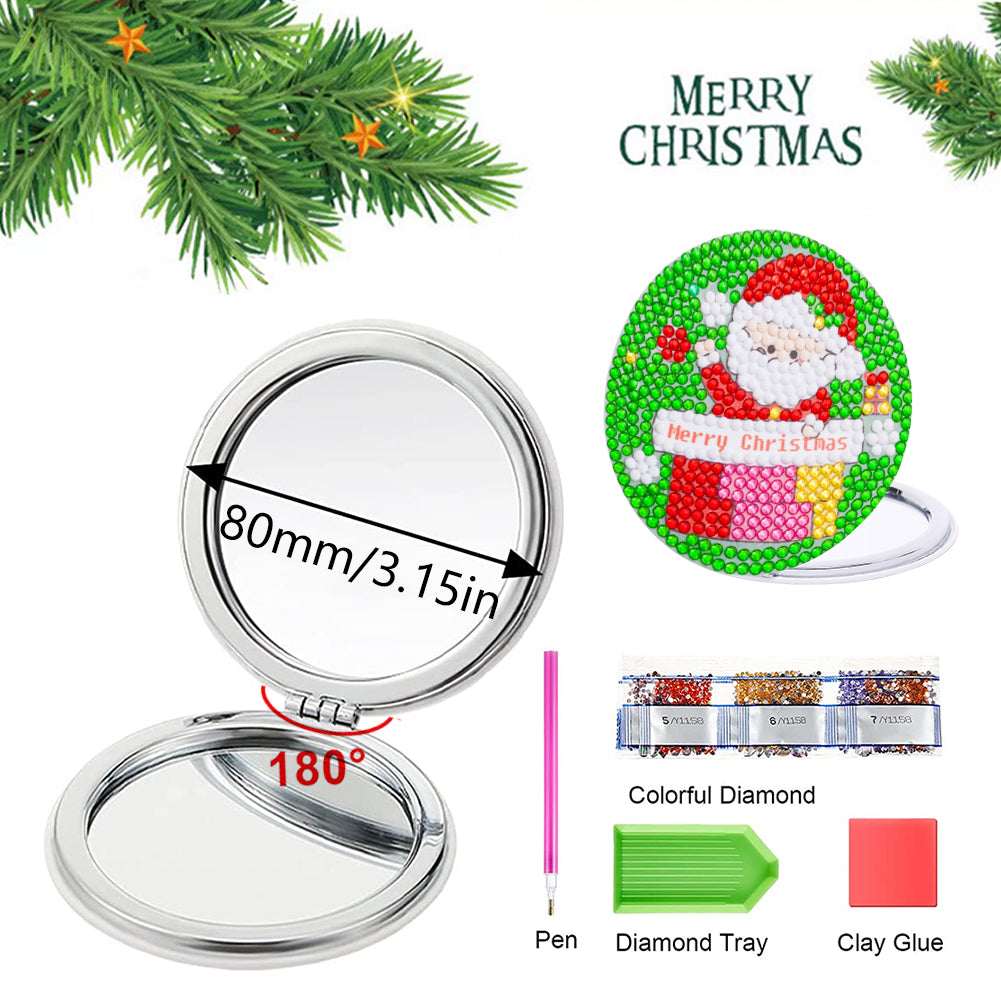 Double Sided Diamond Art Mirror for Adults Kids Beginners (Santa #5)