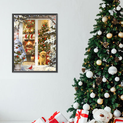 Christmas Golden Retriever - Full Round Drill Diamond Painting 30*40CM