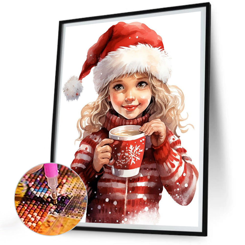 Little Girl Drinking Coffee - Full Round Drill Diamond Painting 30*40CM