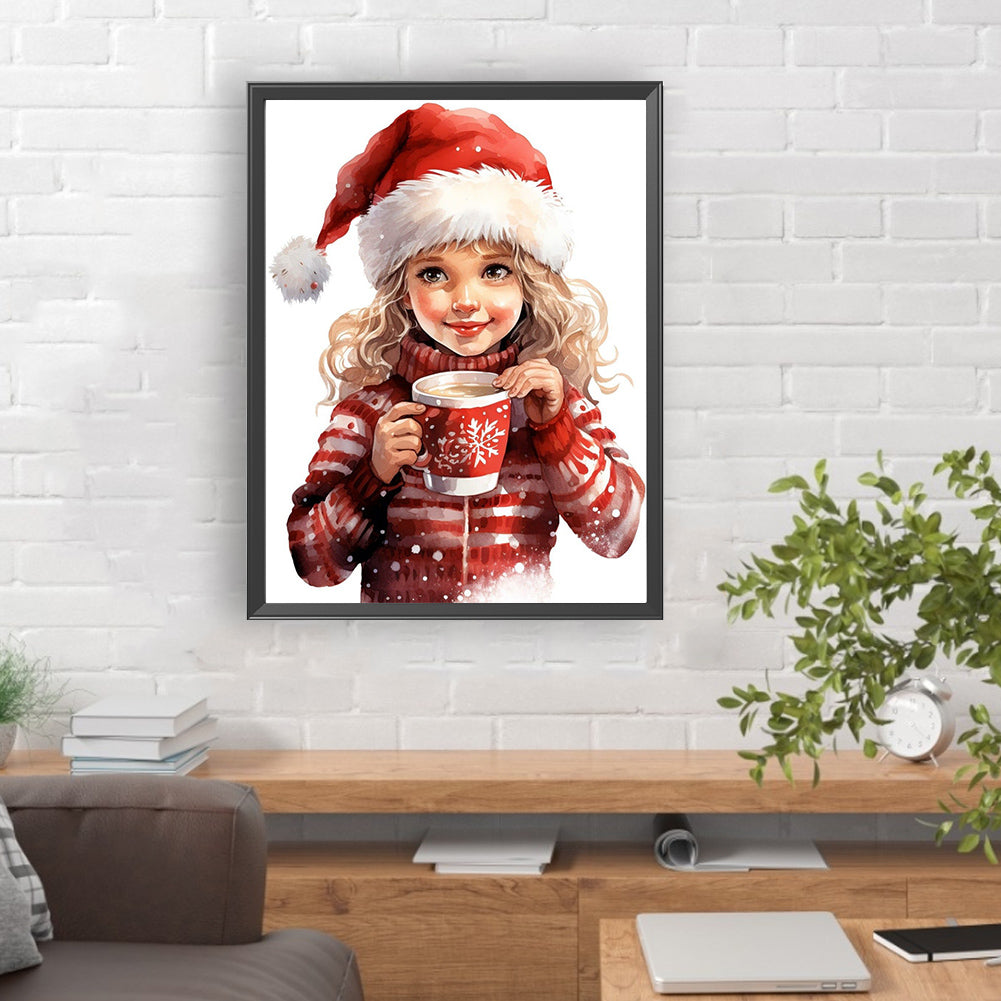 Little Girl Drinking Coffee - Full Round Drill Diamond Painting 30*40CM