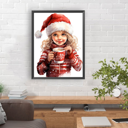 Little Girl Drinking Coffee - Full Round Drill Diamond Painting 30*40CM