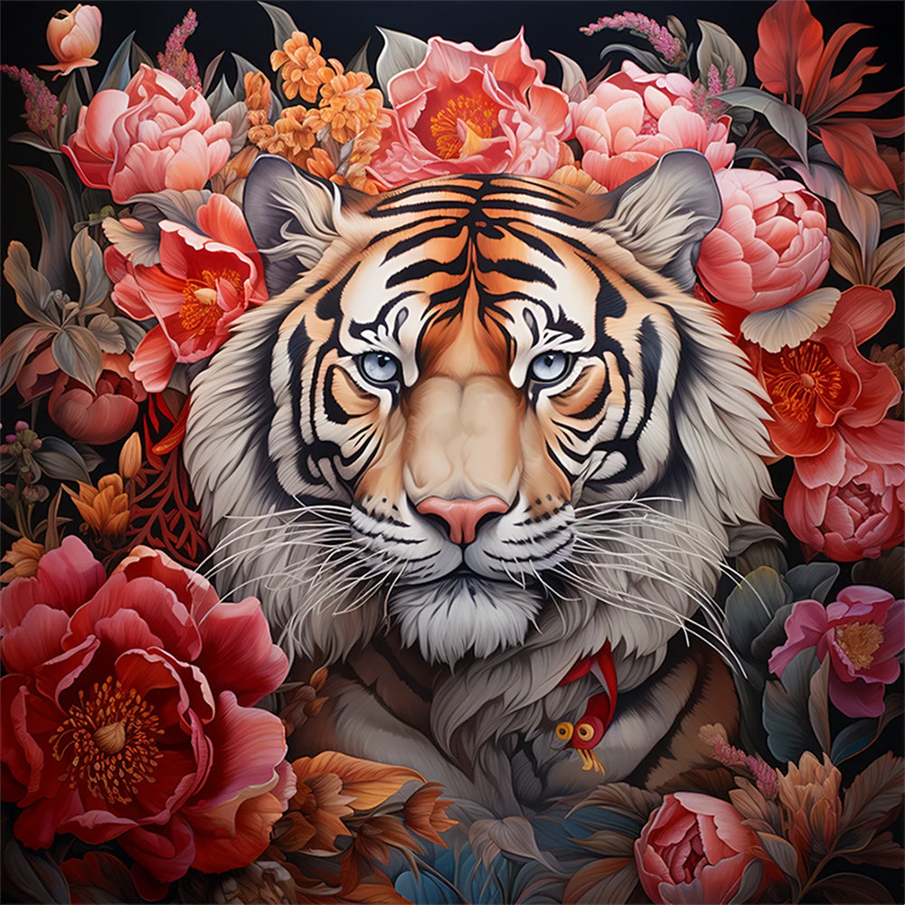 Tiger Among Flowers - Full Round Drill Diamond Painting 50*50CM